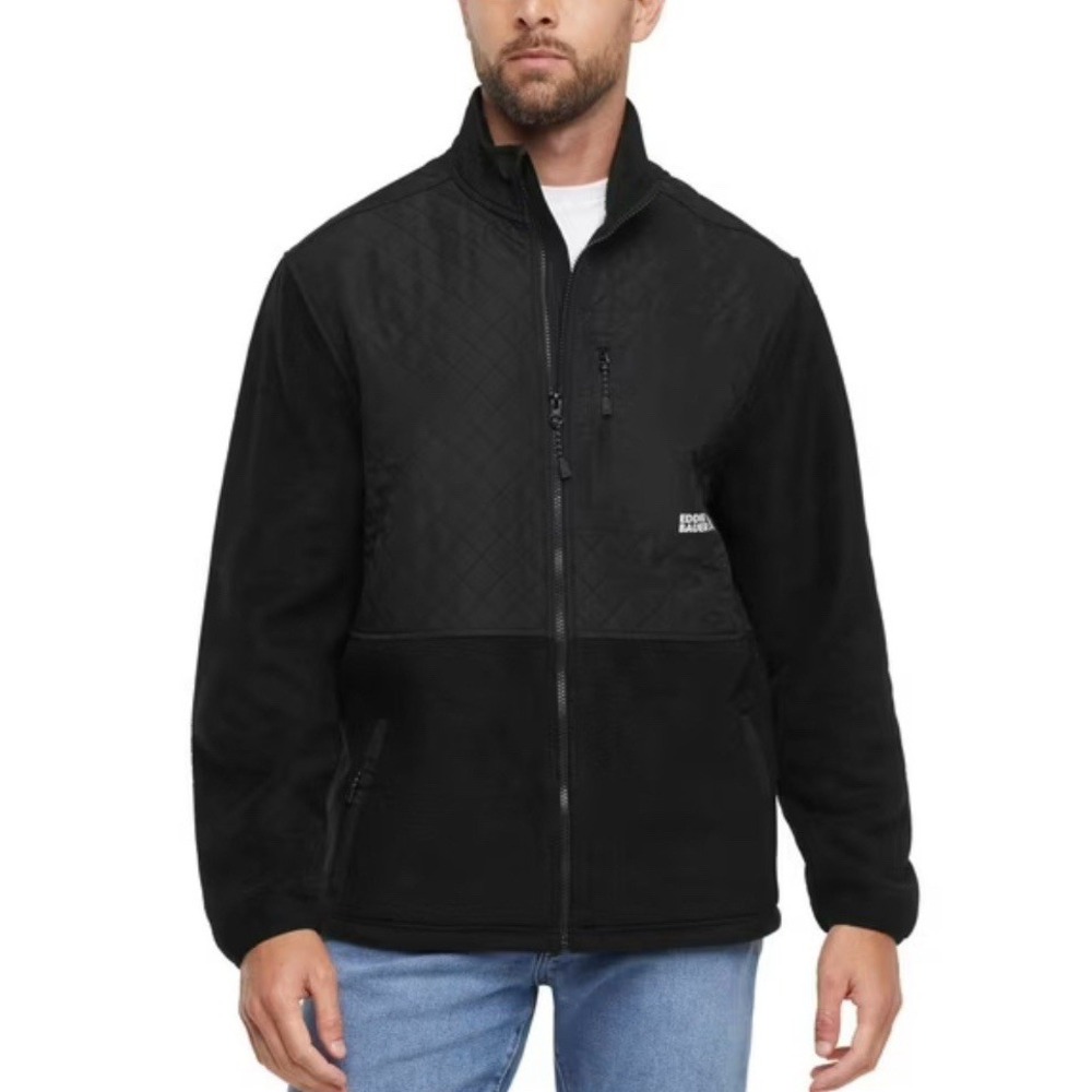 NWT Eddie Bauer Mens Black Mixed Media Fleece Jacket Full Zip Gorpcore Classic M